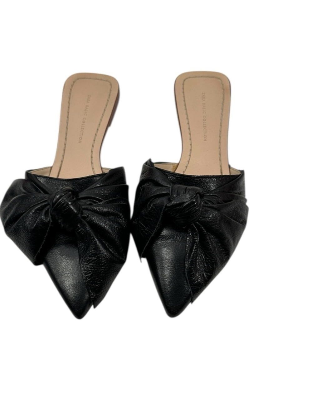 Zara Black Leather Bow Mules slides minimalist classic luxury sz 6 - Picture 3 of 11